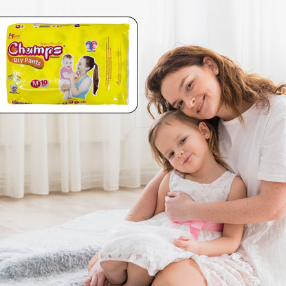 0966 Medium Champs Dry Pants Style Diaper- Medium (10 Pcs) Best For Travel Absorption Champs Baby Diapers Champs Soft And Dry Baby Diaper Pants (M 10 Pcs )