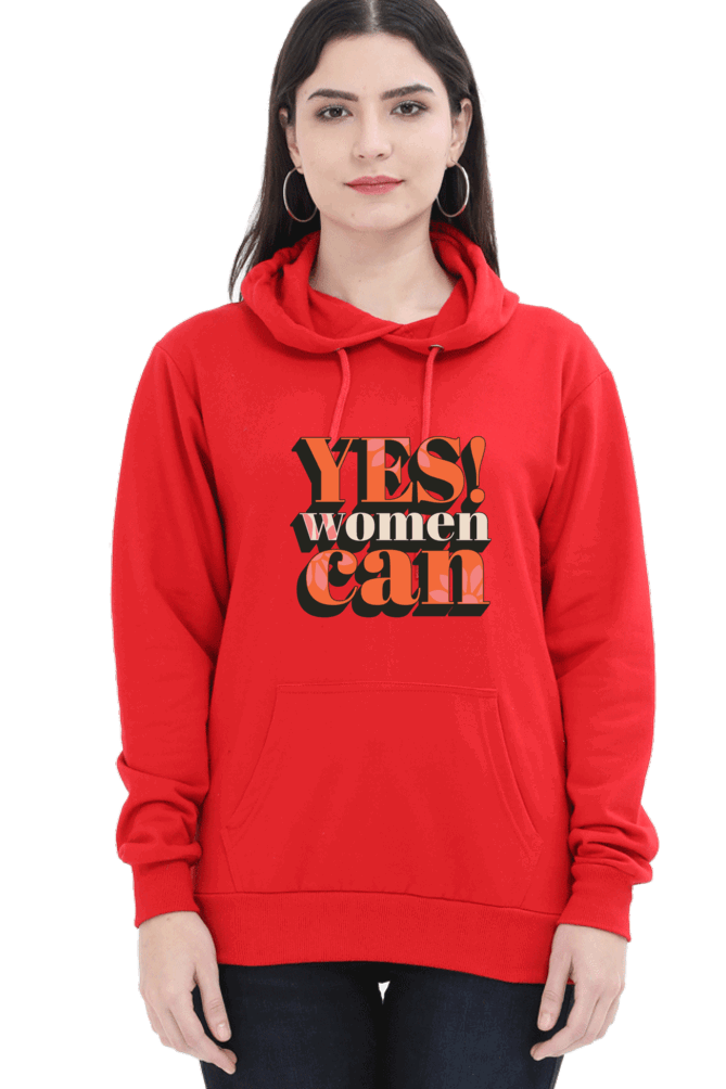 "Yes, Women Can" Hooded Sweatshirt for Girls and Women Red