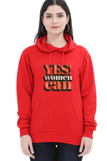 "Yes, Women Can" Hooded Sweatshirt for Girls and Women Red