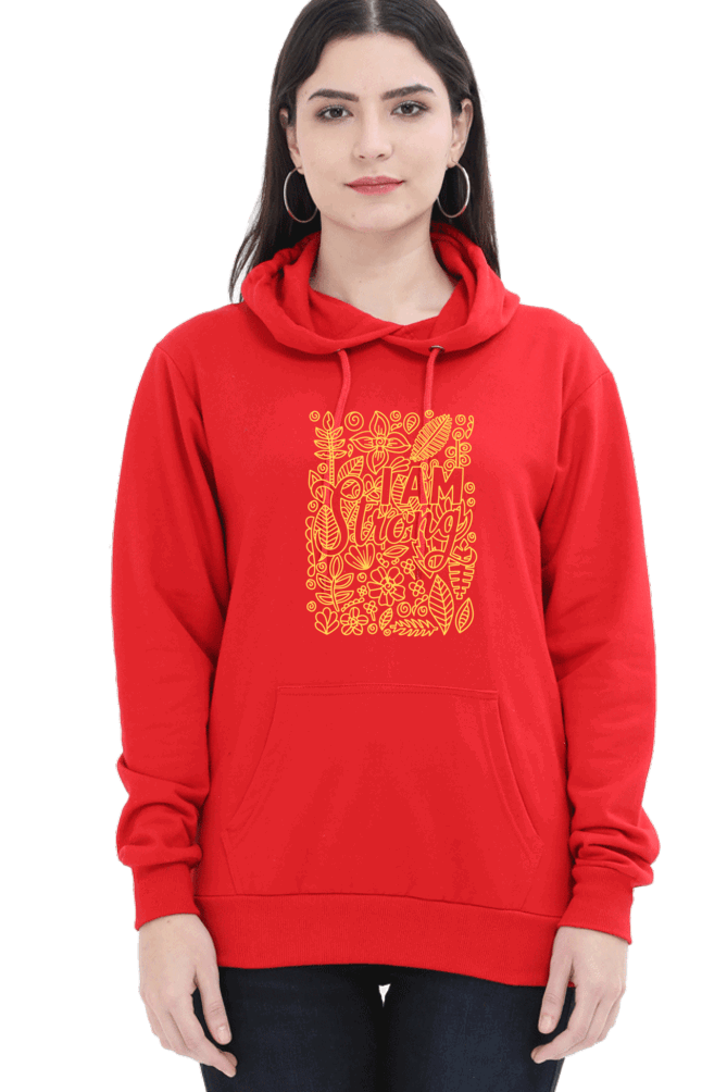 "I am Strong" Hooded Sweatshirt for Girls and Women Red