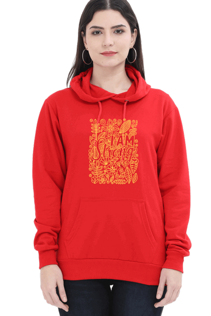 "I am Strong" Hooded Sweatshirt for Girls and Women Red