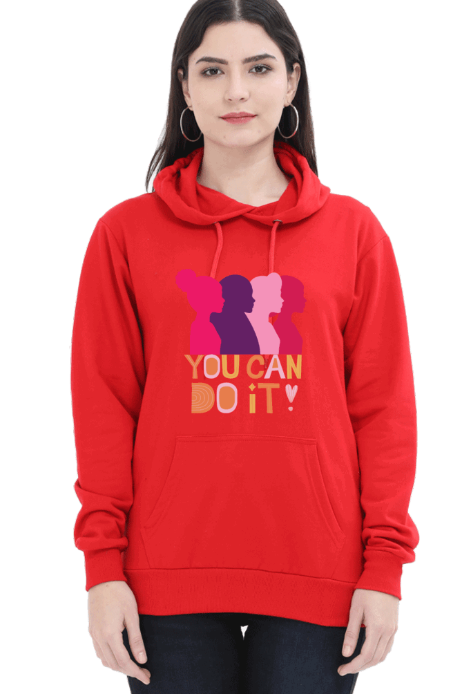 "You Can Do It'" Hooded Sweatshirt for Girls and Women Red