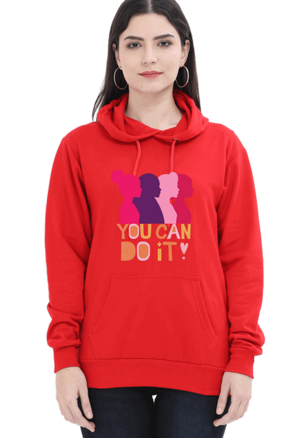 "You Can Do It'" Hooded Sweatshirt for Girls and Women Red