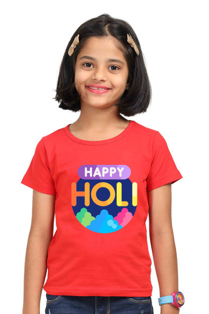 Happy Holi Vibes: Girls' Tshirt Red