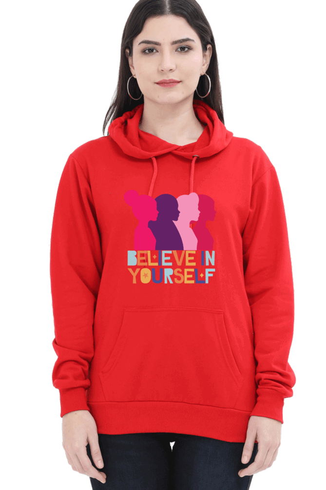 "Believe in Yourself" Hooded Sweatshirt for Girls and Women Red