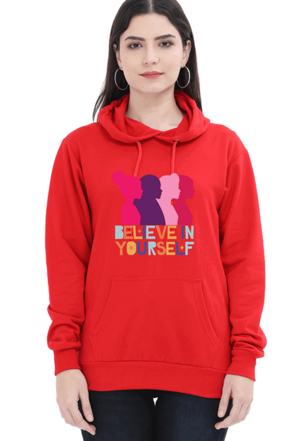 "Believe in Yourself" Hooded Sweatshirt for Girls and Women Red