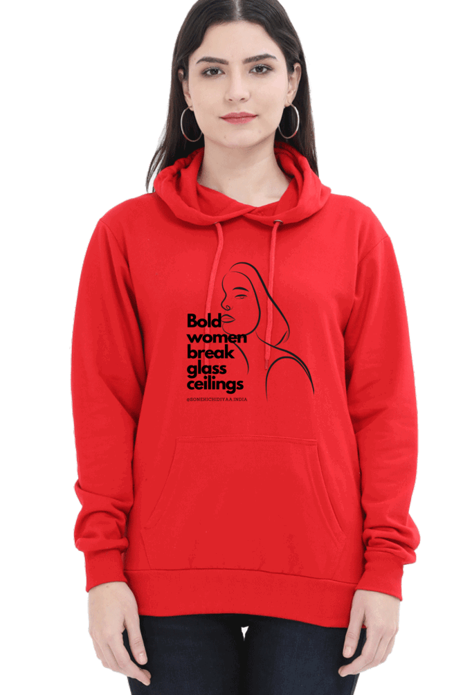 "Bold Women Break Glass Ceilings" Hooded Sweatshirt for Girls and Women Red