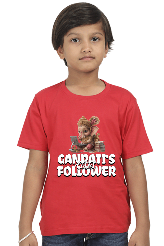 Ganpati's Cutest Follower Ganesh Chaturthi Boy's T Shirts