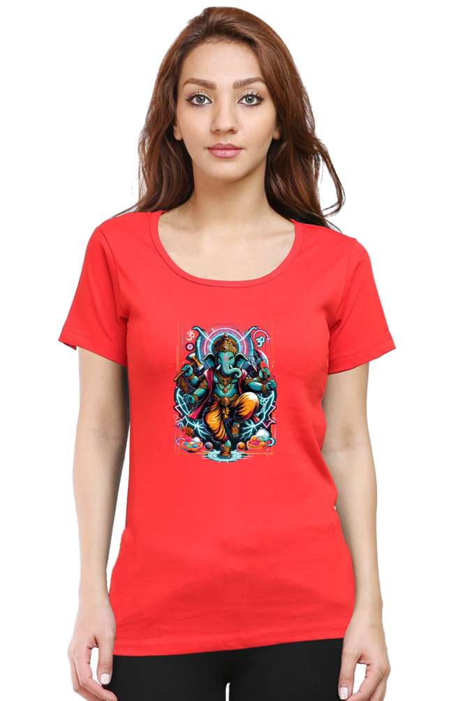 Lord Ganesha 2 Printed Ganesh Chaturthi Women T Shirts Red