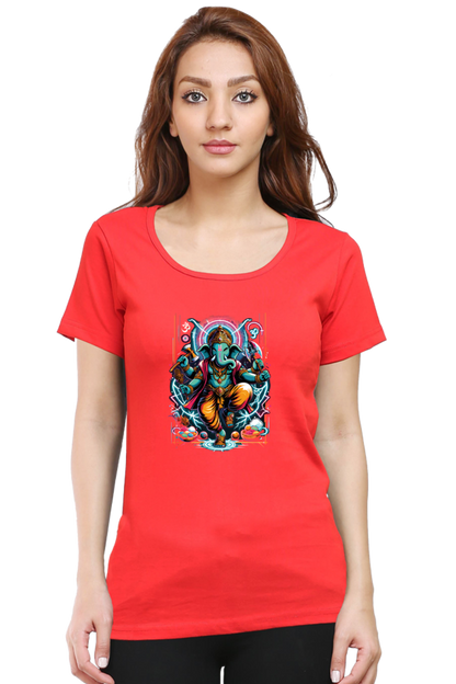 Lord Ganesha 2 Printed Ganesh Chaturthi Women T Shirts Red