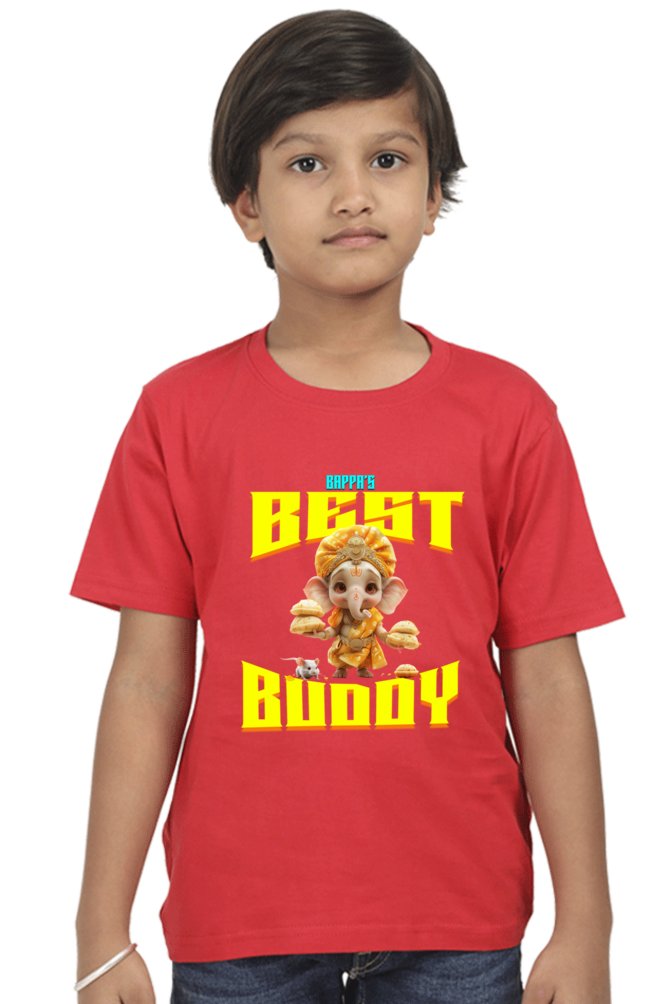 Bappa's Best Buddy 2 Ganesh Chaturthi Boy's T Shirts Red