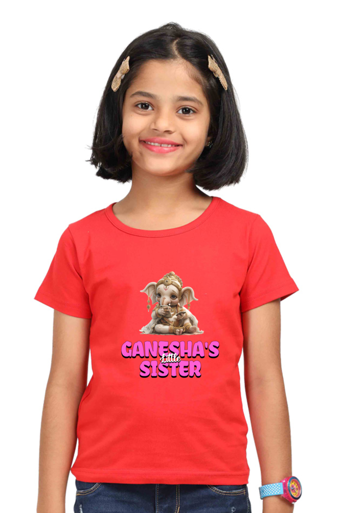 Ganesha's Little Sister Ganesh Chaturthi Girl's T Shirts Red