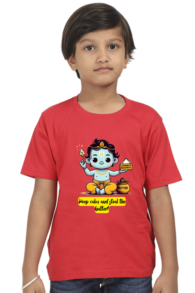 Keep Clam And Steal The Butter Janmashtami Boy's T Shirts