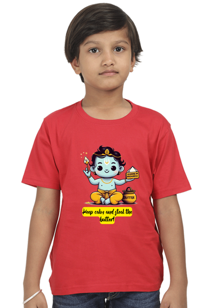 Keep Clam And Steal The Butter Janmashtami Boy's T Shirts