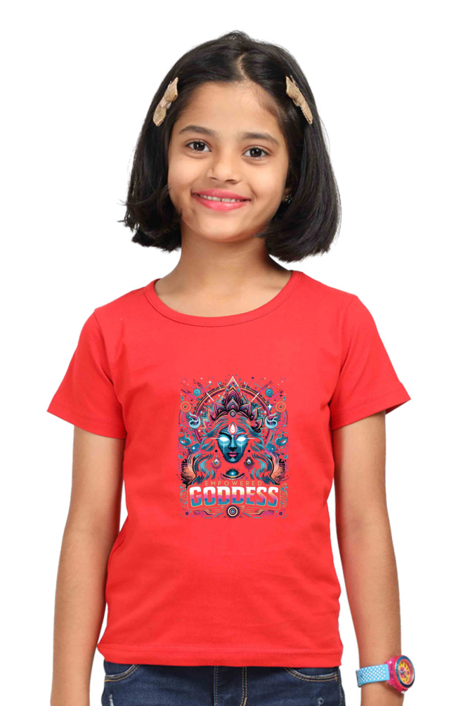 Durga Puja Bengali T Shirt For Girls Red