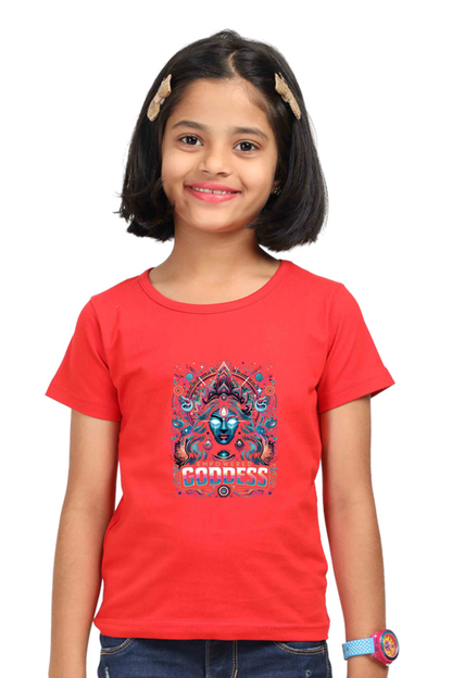 Durga Puja Bengali T Shirt For Girls Red