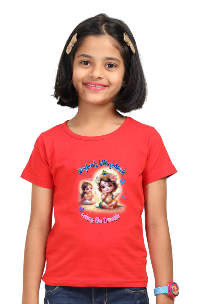 Krishna's Little Sidekick Janmashtami Girls T Shirts Red