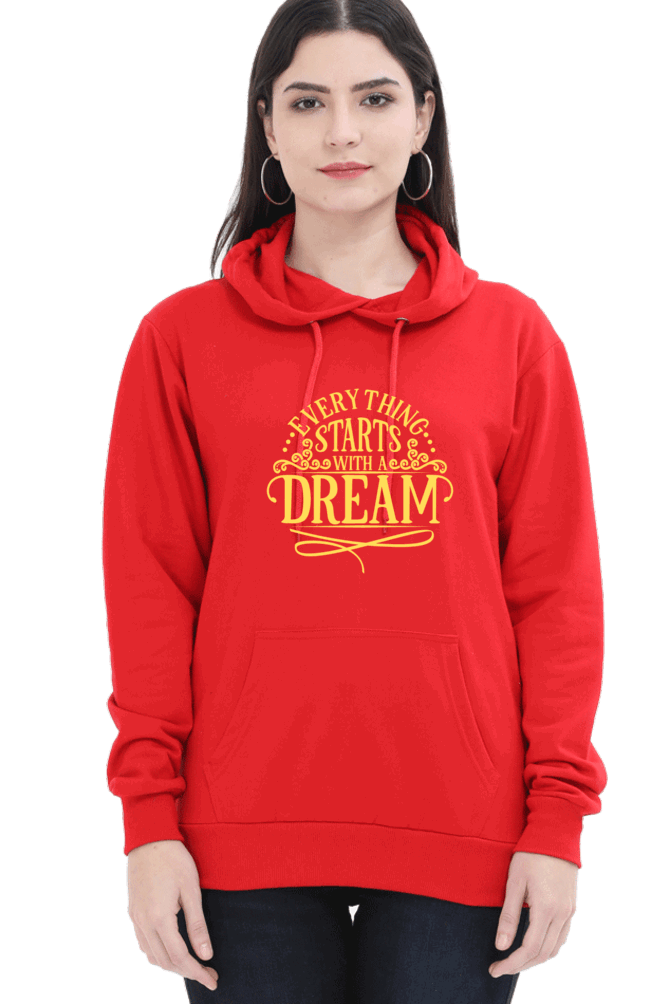 "Everything Starts with Dream" Hooded Sweatshirt for Girls and Women Red