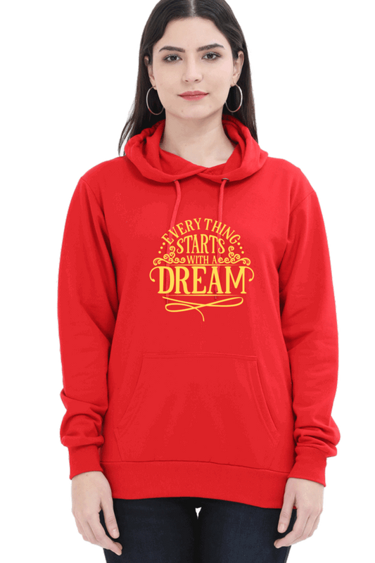 "Everything Starts with Dream" Hooded Sweatshirt for Girls and Women Red