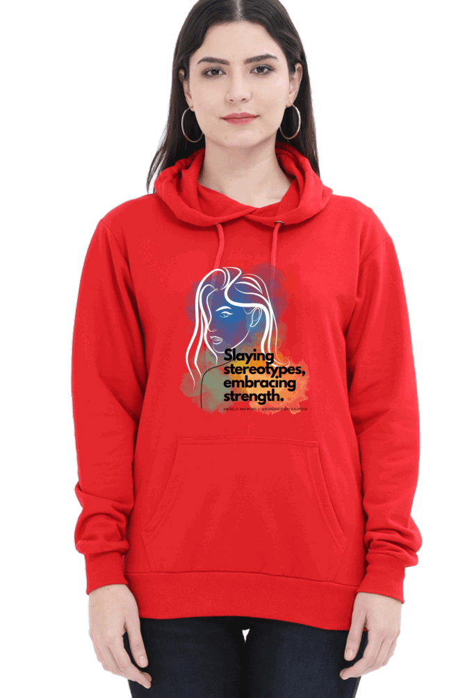 "Slaying Stereotypes, Embracing Strength" Hooded Sweatshirt for Girls and Women Red