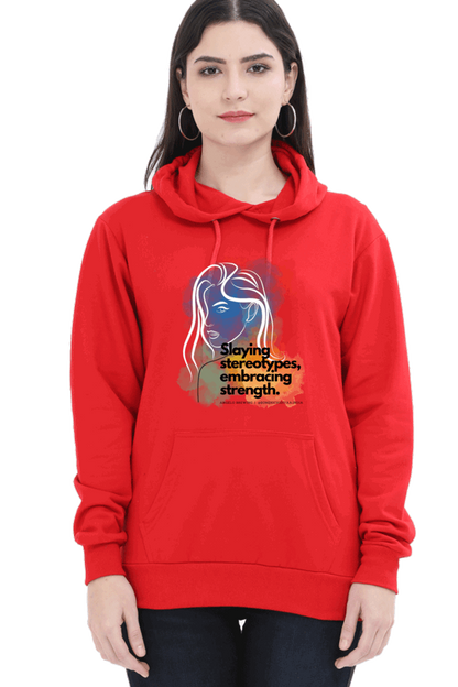 "Slaying Stereotypes, Embracing Strength" Hooded Sweatshirt for Girls and Women Red