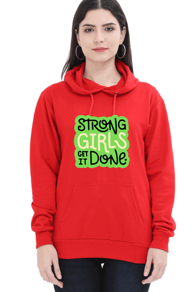 "Strong Girls Get It Done" Hooded Sweatshirt for Girls and Women Red