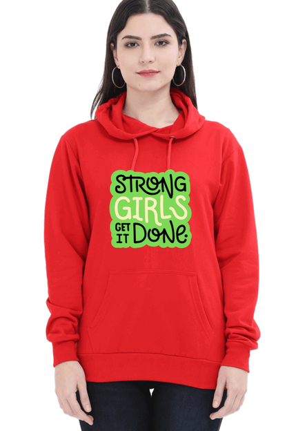 "Strong Girls Get It Done" Hooded Sweatshirt for Girls and Women Red