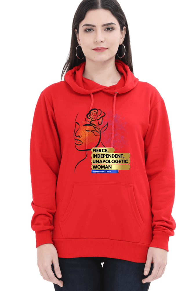 "Fierce, Independent, Unapologetic Women" Hooded Sweatshirt for Girls and Women Red