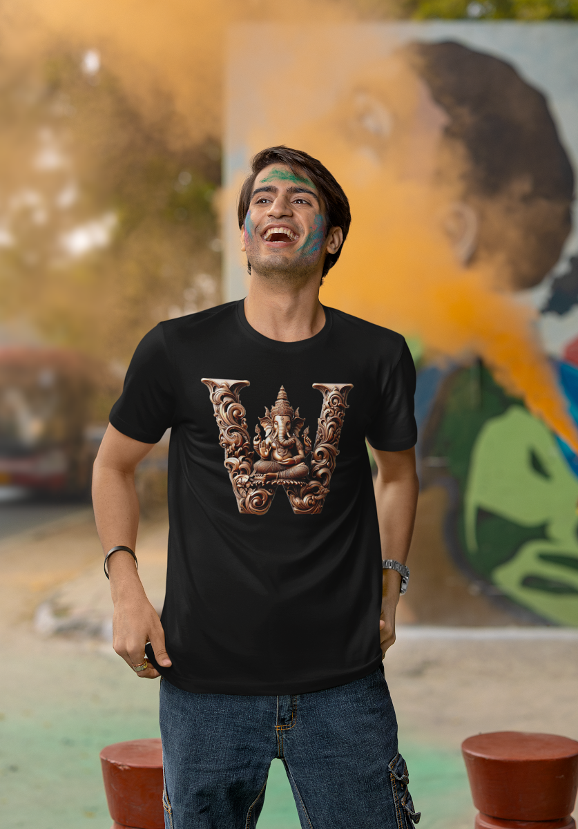 Stylish W Alphabet Ganesh Chaturthi Mens Tshirts