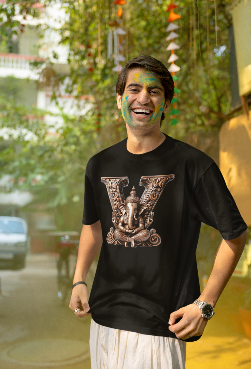 Stylish V Alphabet Ganesh Chaturthi Mens Tshirts