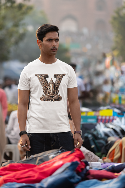 Stylish V Alphabet Ganesh Chaturthi Mens Tshirts