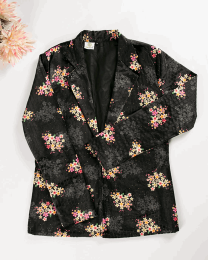 Black Colour Floral Printed Jacket For Women's