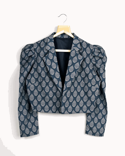 Blue Colour Printed Puff Sleeve Jacket For Women's