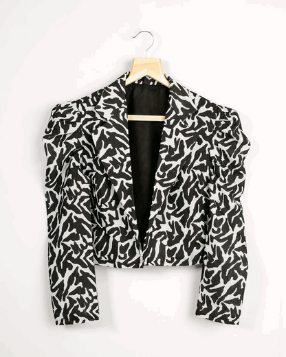 Black Colour Puff Sleeve Zebra Printed Jacket For Women's