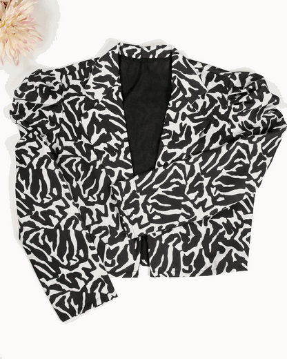 Black Colour Puff Sleeve Zebra Printed Jacket For Women's