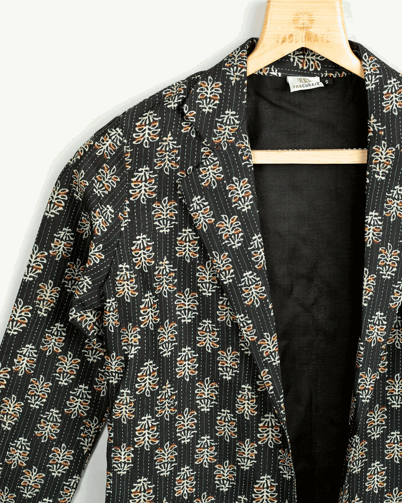 Black Colour Ajrakh Printed Jacket For Women's