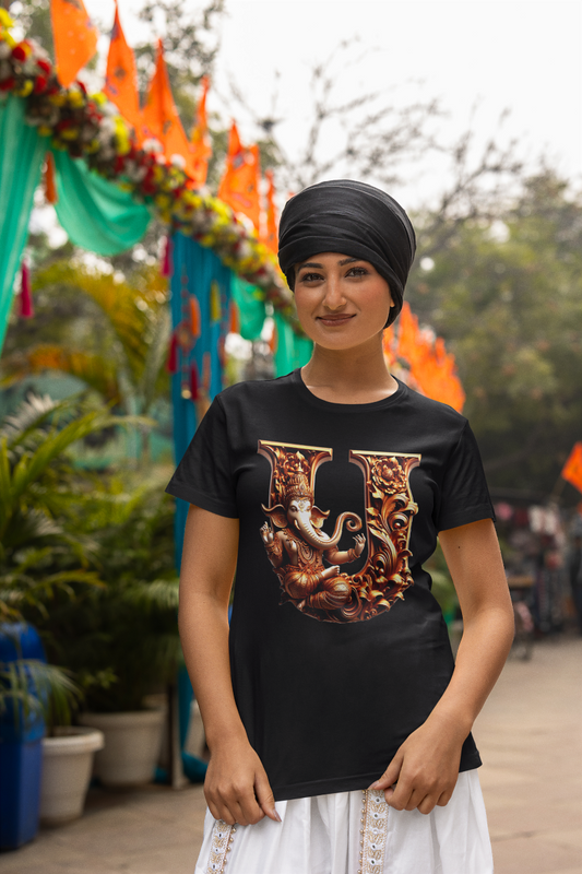 Stylish U Alphabet Ganesh Chaturthi Women T Shirts