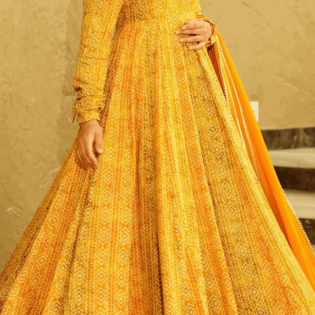 Beautiful and Stylish Full Flair Gown for Women In Yellow Color