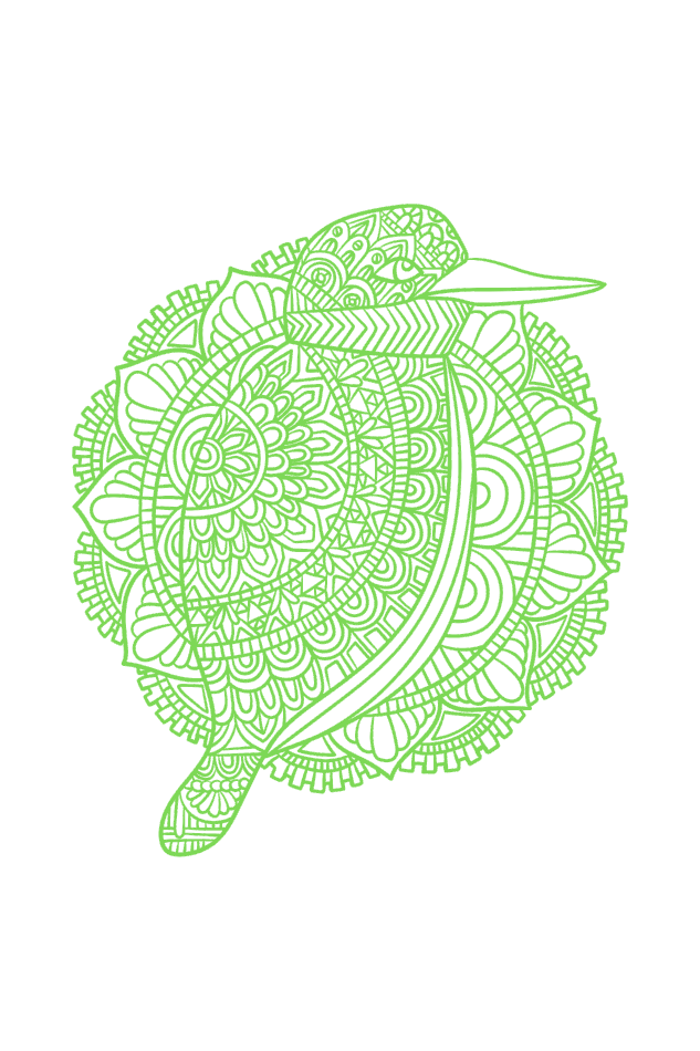 "Green Mandala Bird" Hooded Sweatshirt for Girls and Women