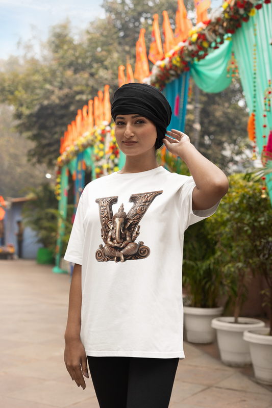 Stylish V Alphabet Ganesh Chaturthi Women T Shirts