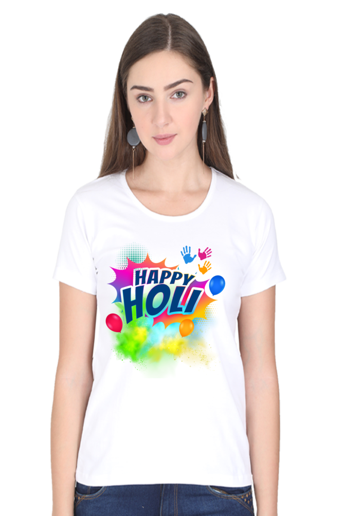 Colorful Holi Celebration: Hand-Stamped Tee White