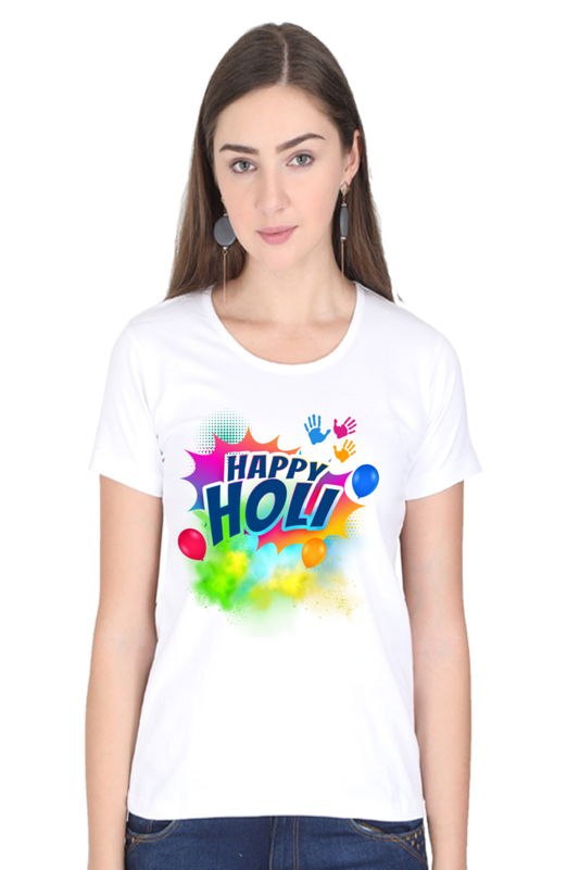 Colorful Holi Celebration: Hand-Stamped Tee White