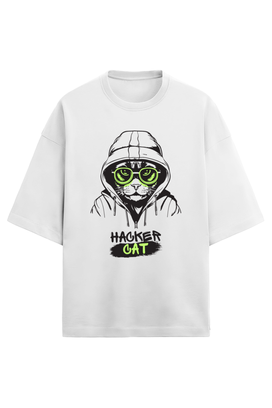 Hacker Cat Men's Oversized T Shirts White