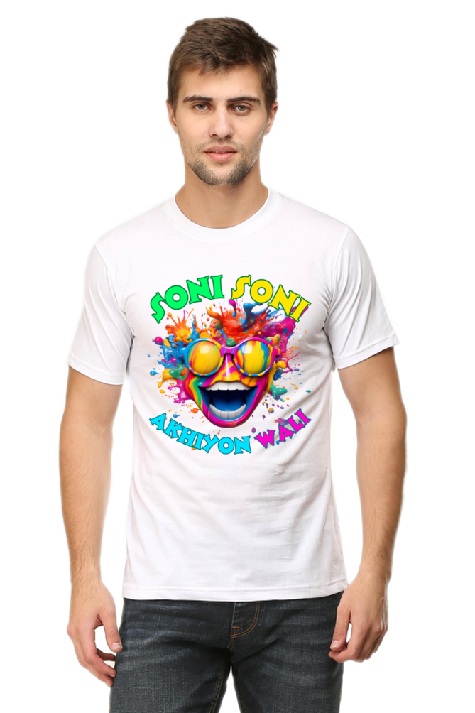 Color Burst Goggles: Soni Soni Ankhiyon Wali Holi Festival Tee White