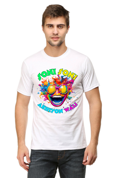 Color Burst Goggles: Soni Soni Ankhiyon Wali Holi Festival Tee White