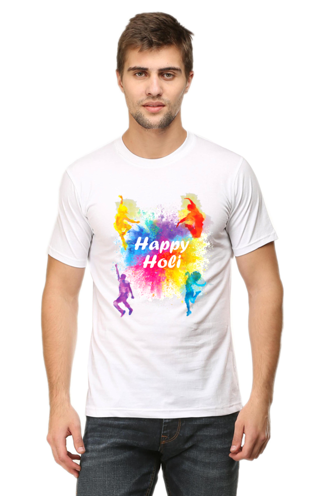 Happy Holi: Color Symphony with Dancing Powder Bursts White