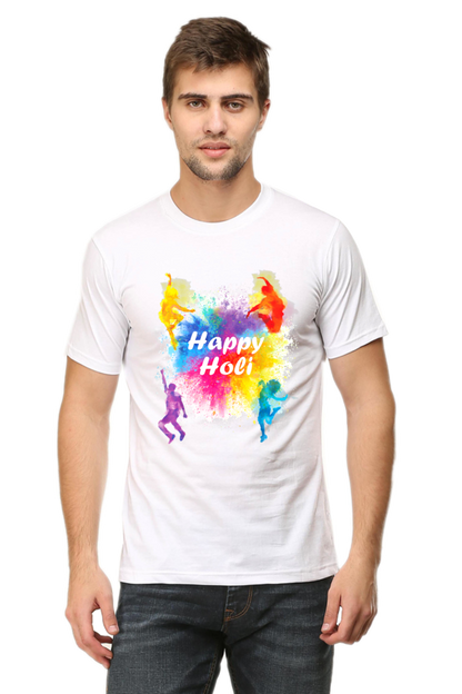 Happy Holi: Color Symphony with Dancing Powder Bursts White