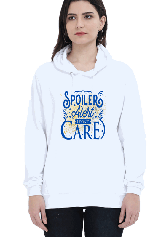 "I Don't Care" Hooded Sweatshirt for Girls and Women White