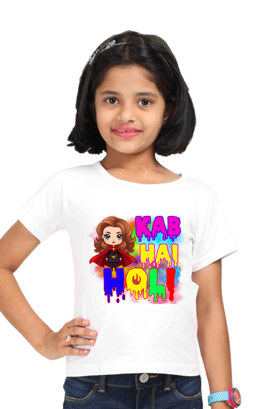 Kab Hain Holi: Cute Witch Girl's T-shirt White