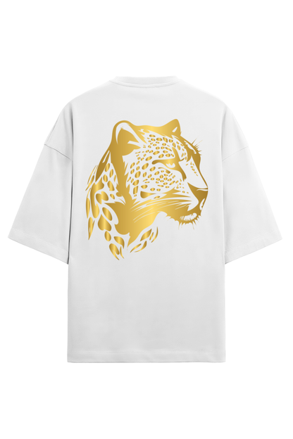 Golden Cheetah Face Print Men's Oversized T Shirts White